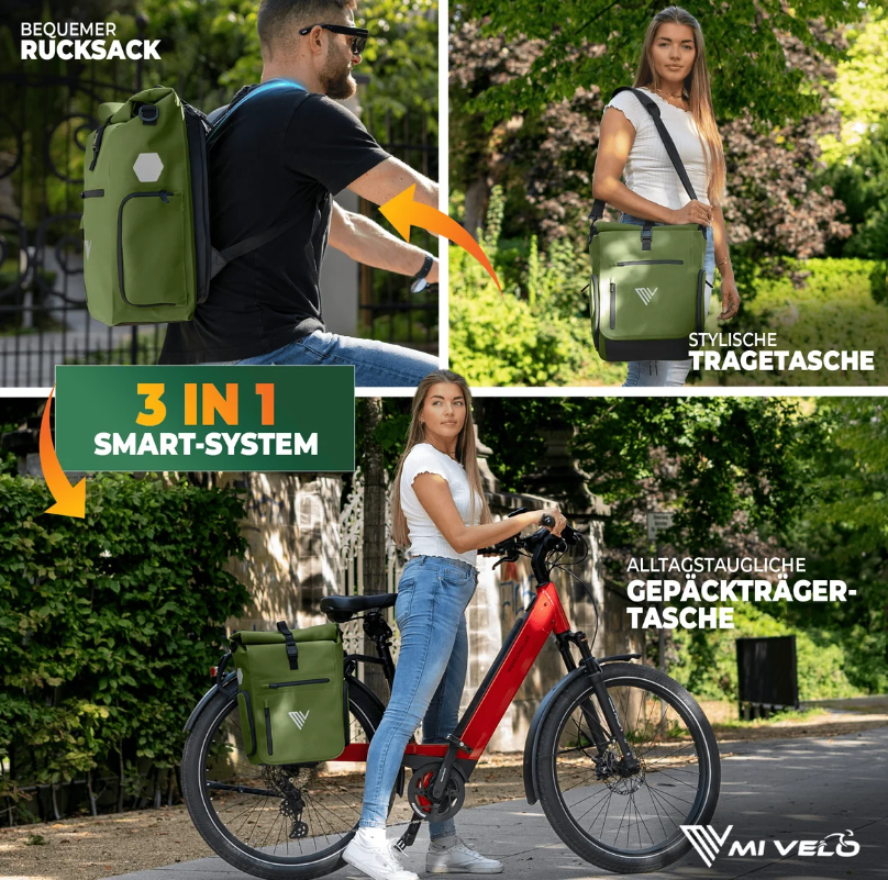 MiVelo EVO Fietstas Rugzak - 25 L - 100% Waterdicht - 3-in-1 - Laptopvak - 60 x 30 x 15 cm