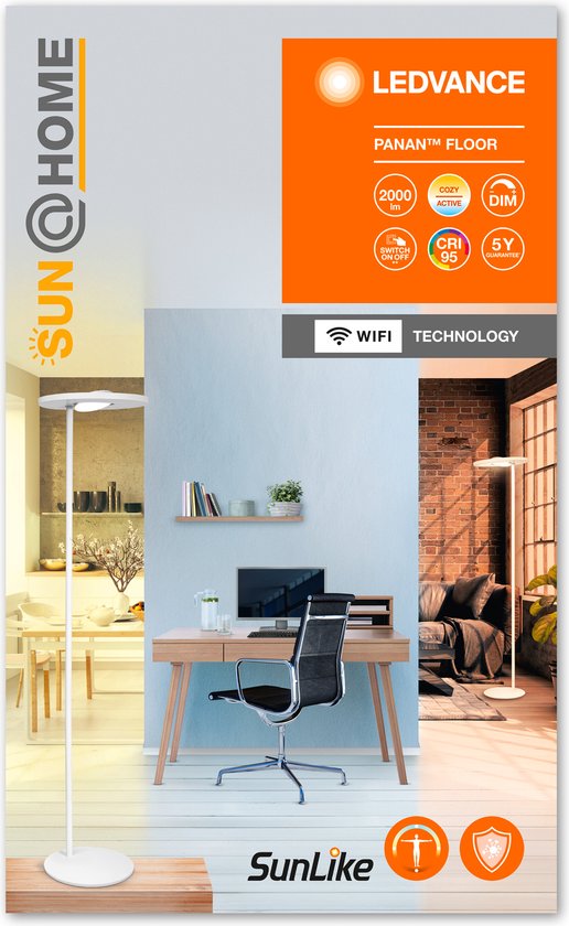 LEDVANCE SunHome Office Vloerlamp – 36W, 180 cm – Dimbaar Tunable White 2200-5000K – Wifi & Smart Home – Zilver