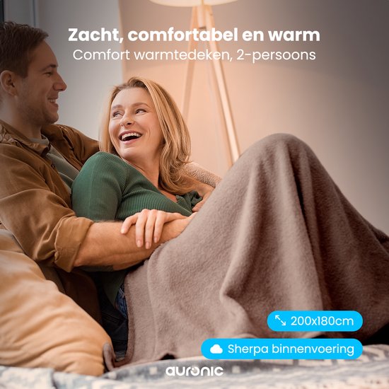 Auronic Elektrische Deken - Warmtedeken - Sherpa Fleece - 9 Hitte en Timerstanden - Bovendeken - 200x180 - 2 persoons - Taupe