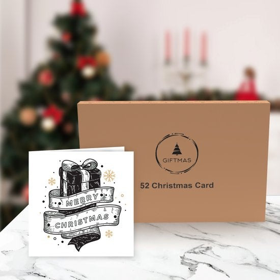 Giftmas Kerstkaarten - Wenskaarten - 52 Stuks - Met Enveloppen en Stickers - 10x10cm