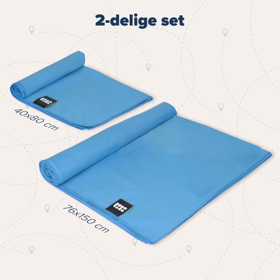 TRVLMORE Microvezel Reishanddoek Set - 2 Stuks - Klein (40 x 80 cm) & Groot (76 x 150 cm) - Microvezel - Blauw