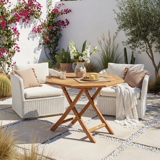 AXI Sana Teak Tuintafel Achtkantig – 100 x 100 x 75 cm – Opklapbaar – Achtkantige Klaptafel – Houten Tuintafel - Bruin – Voor 4 Personen - Voor Tuin, Terras en Balkon