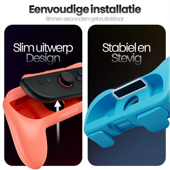 Phreeze controller grips geschikt voor Switch 2 Joy Con grip - houder - ergonomisch - met triggers - rood en blauw - 2 stuks