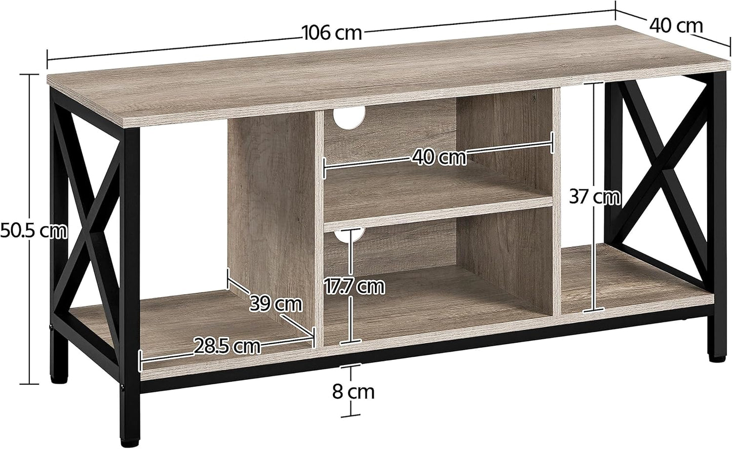 Yaheetech Industrial TV-meubel X-Frame voor TV's tot 50 Inch - 106 x 40 x 50,5 cm - Grijs