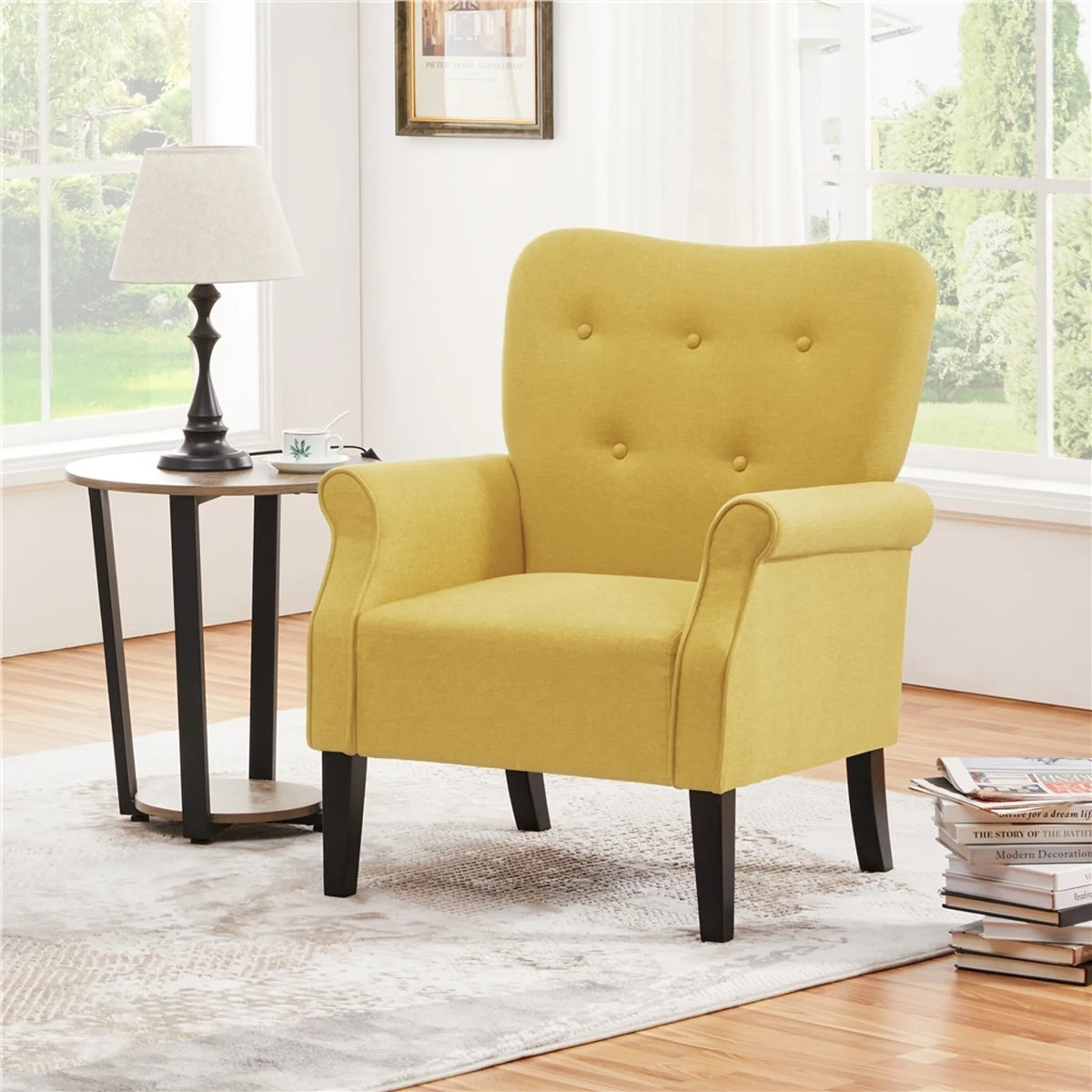 Yaheetech Loungefauteuil met Houten Poten - 74 x 72 x 94 cm - Geel