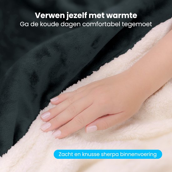 Auronic Elektrische Deken - Warmtedeken - Sherpa Fleece - 9 Hitte en Timerstanden - Bovendeken - 180x130 - 1 persoons - Antraciet