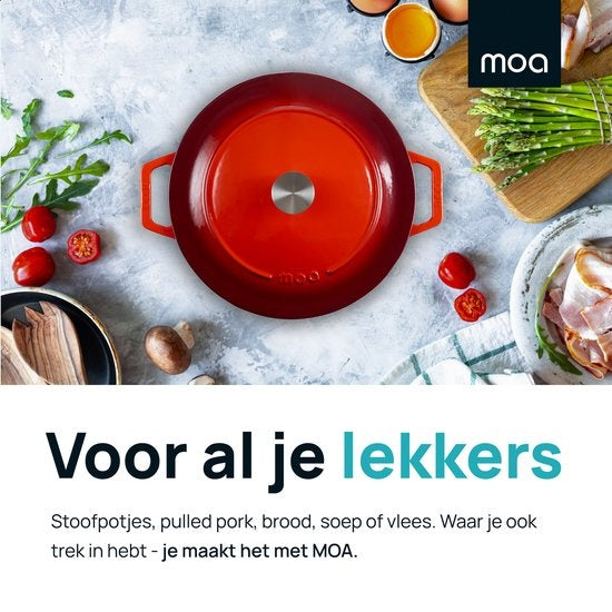 MOA Gietijzeren Braadpan - Inhoud 7,2 liter - 30CM - Rond - Alle warmtebronnen - Ook voor inductie - Gewicht 7,3 kg - Kersenrood - C30CB