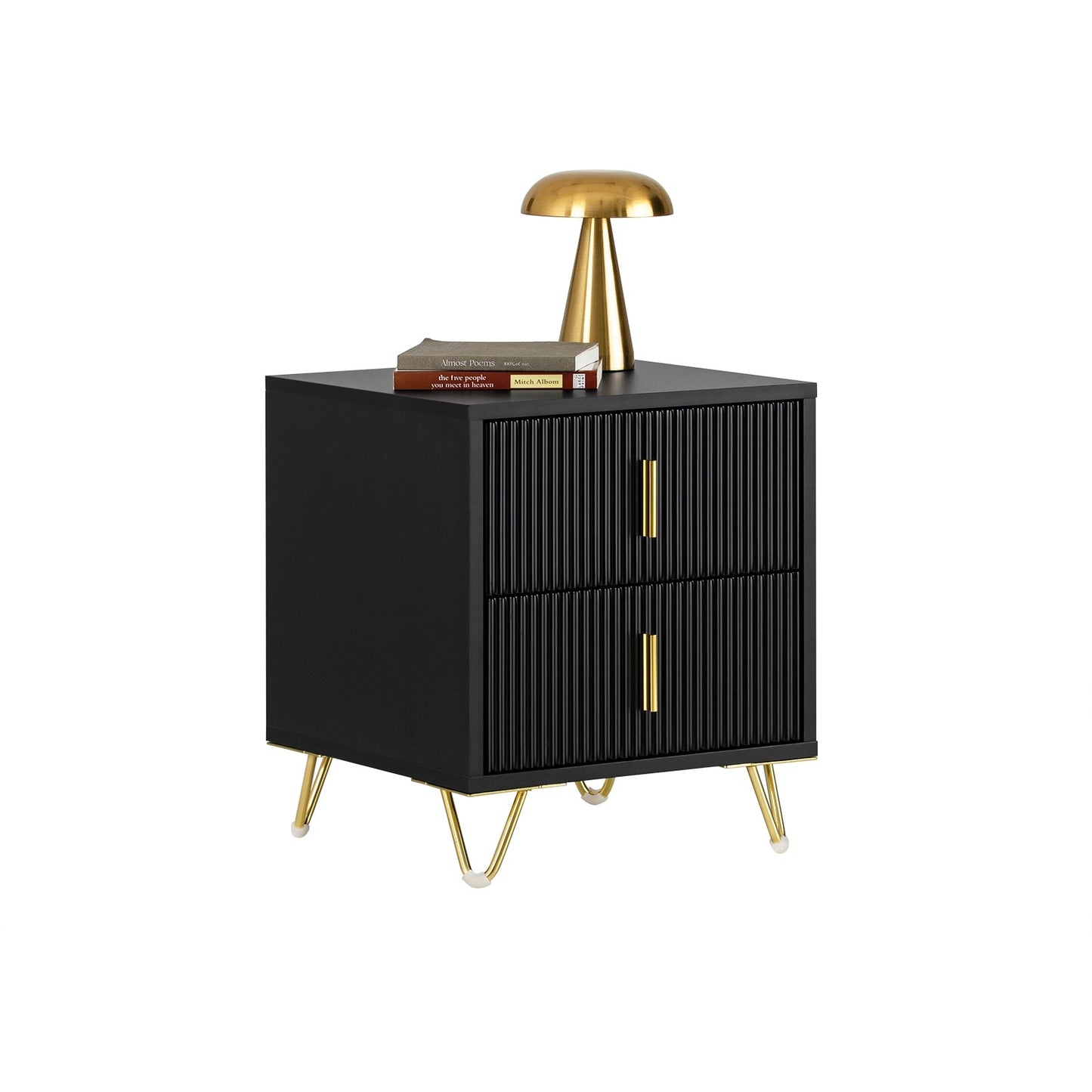SoBuy Bijzetkastje - Nachtkastje met 2 uitschuifbare lades - Max. 25KG - 30 x 40 x 47 cm - Zwart/Goud