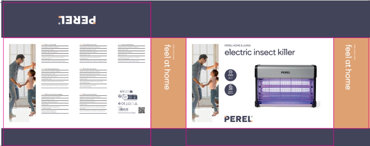 Perel - Insectenverdelger - Elektrisch - Spanningsrooster 2800 V - Uitneembare opvangbak - 80 m² - Metaal - Zilver/Zwart
