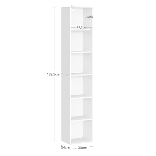 Woltu Boekenkast Semi-Open Kolom 6 Vakken - Spaanplaat/Wit - 30 x 24 x 158,5 cm