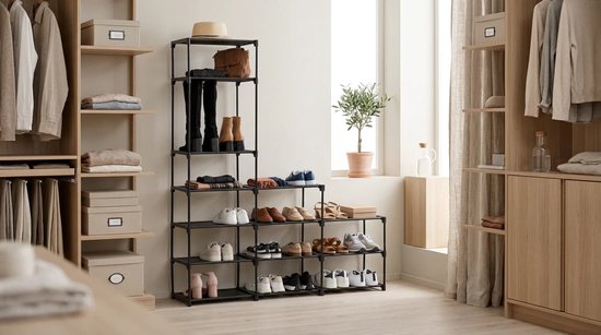 Modulair schoenenrek 8 etages voor 32 paar Five® - Zwart - Eenvoudig monteerbaar
