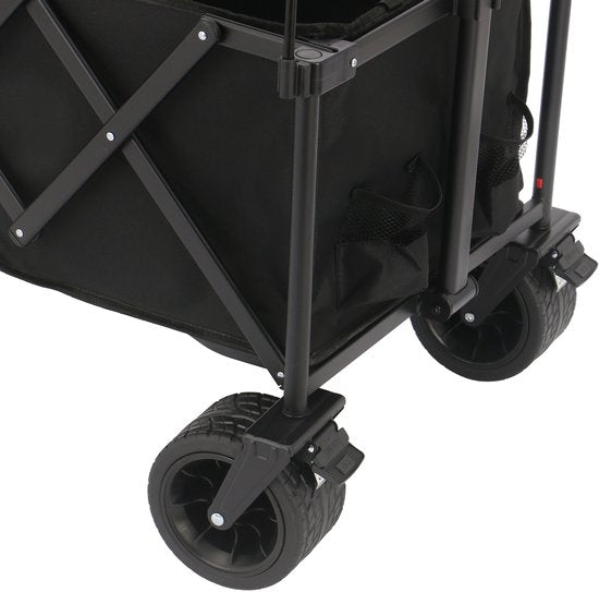 AXI SB221 Opvouwbare Bolderwagen met dak – Zwart – Met Trekstang, Remmen en Hoes – 100 kg Draagvermogen – Eenvoudig mee te nemen - Metaal