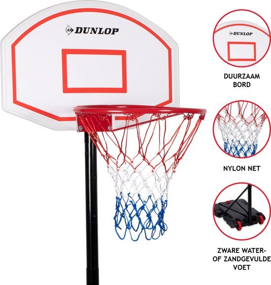 Dunlop Basketbalpaal - Basketbalstandaard - 165-205cm Verstelbaar- Basketbalring met Standaard