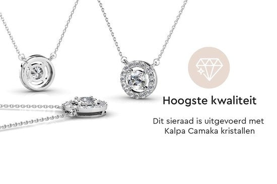 Yolora Dames Ketting met Ronde Hanger en Kalpa Camaka Kristallen - Zilver kleurig - 18K Witgoud Verguld - Moederdag Cadeautje