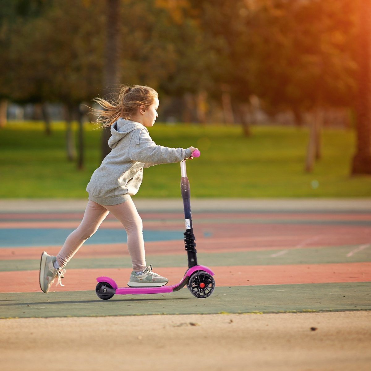 LifeGoods MultiRider Kinderstep - Step 3-8 Jaar - Verstelbaar Zitje - Lichtgevende Wielen - Jongens/Meisjes - Roze