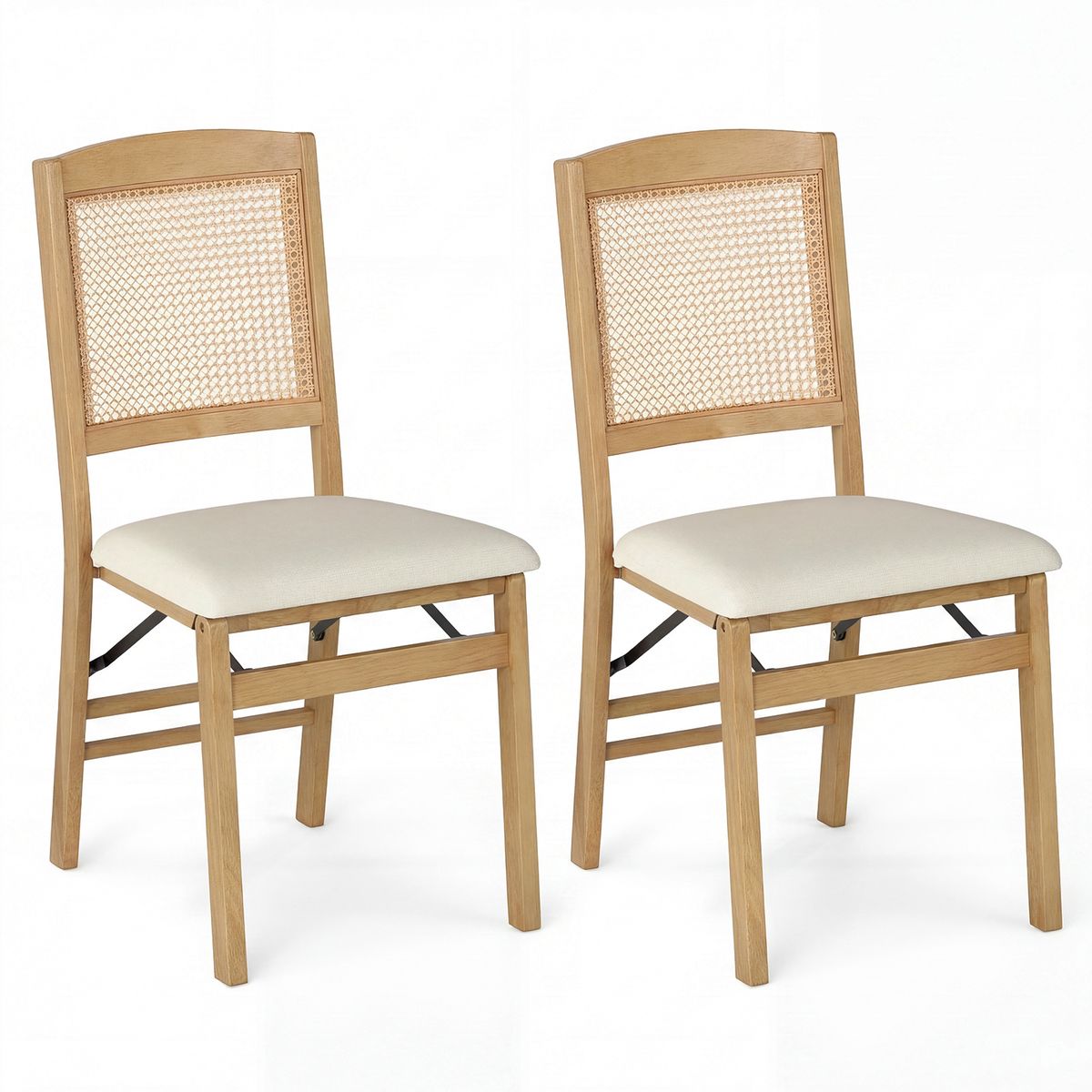 Coast Opvouwbare Eetkamerstoelen Set van 2 - Hout en PE-rotan - Linnen zitting - Naturel