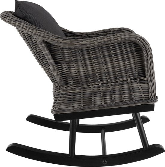 tectake - Wicker schommelstoel Rovigo met voetenbank Vibo - grijs - poly-rattan
