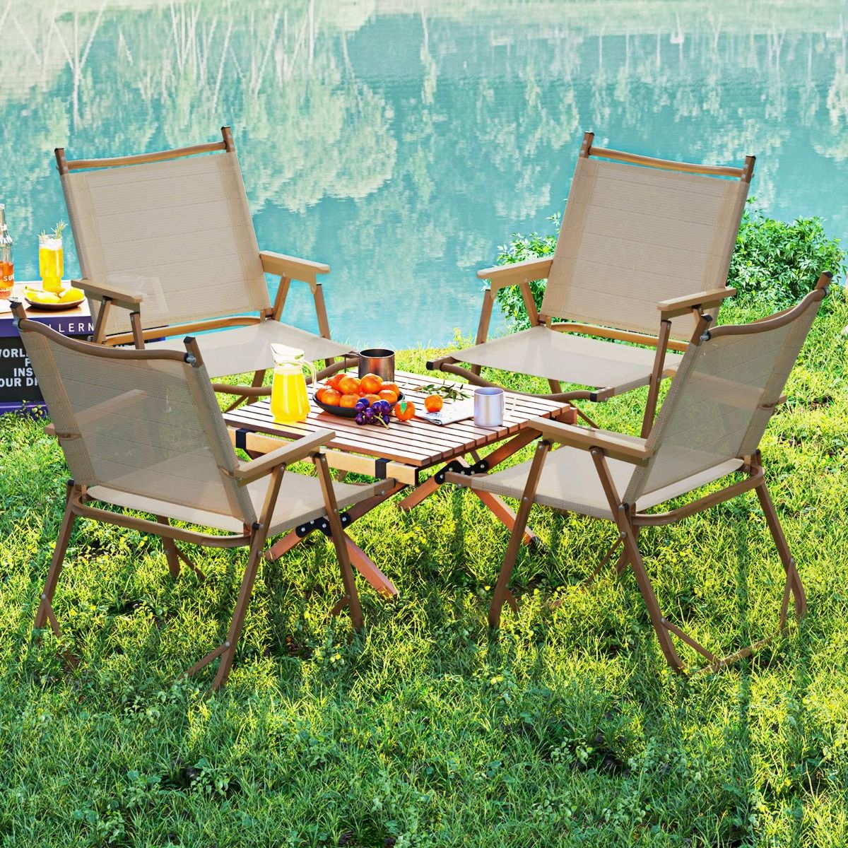 Coast Set van 2 Inklapbare Campingstoelen - Lichtgewicht aluminium frame - Ergonomisch ontwerp - Beige