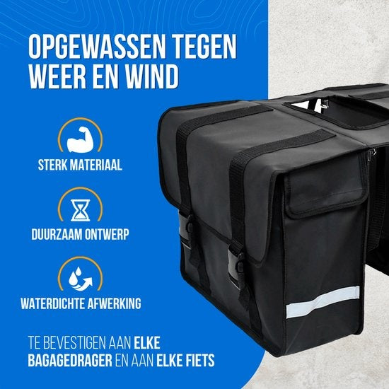 Strex Dubbele Fietstassen 40 Liter - Met Reflectoren - Zwart