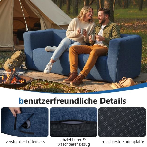 Coast Luchtbank Blauw – Opblaasbare 2-Persoons Bank met Afneembare Hoes en Brede Armleuningen – 184 x 79 x 67 cm