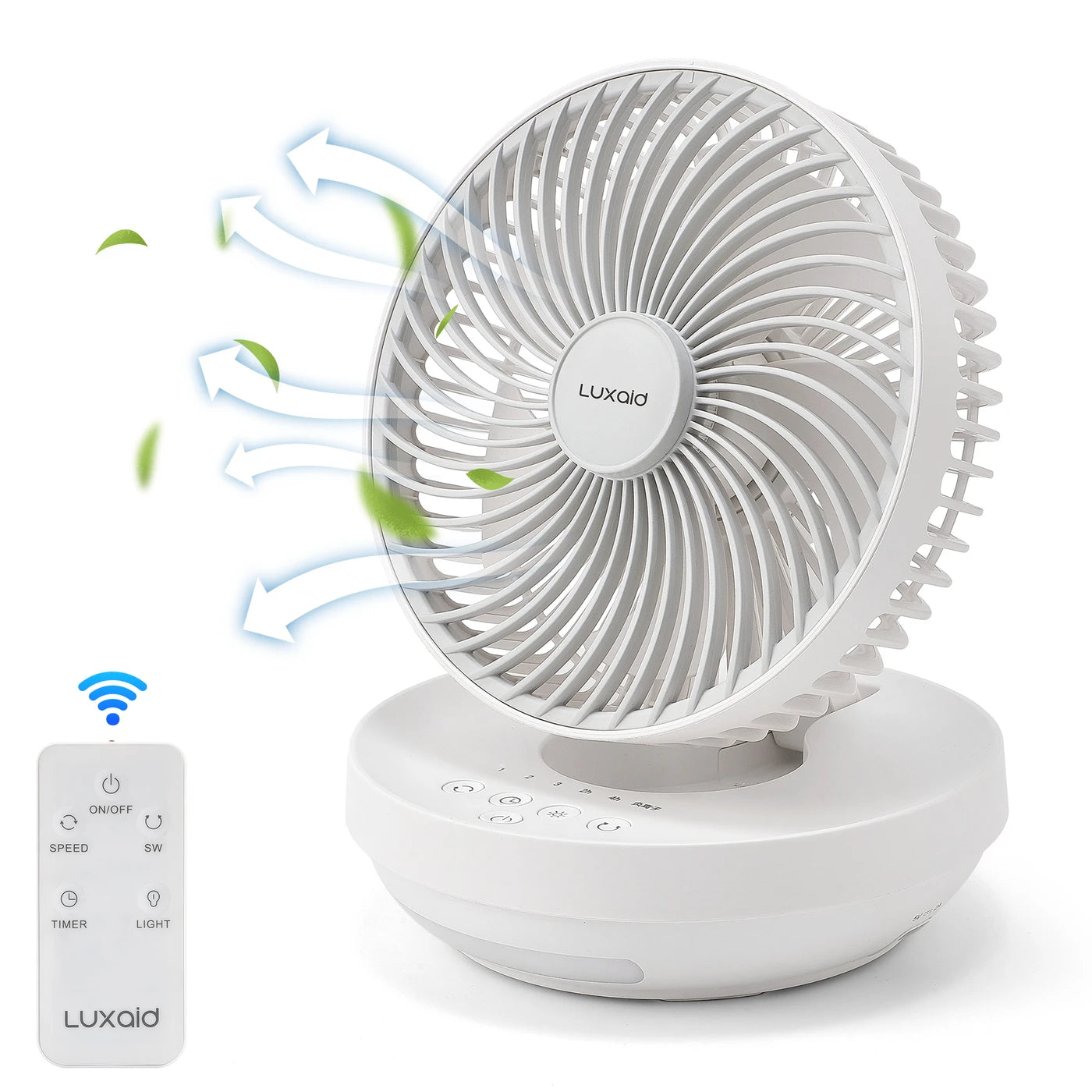 Luxaid Foldable Desk Fan with Remote, 4000 mAh Battery, Type-C Charging, 3 Speeds, 4 H Timer, Night Light, Wall-Mounted, Portable & Compact
