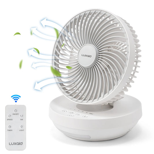 Luxaid Foldable Desk Fan with Remote, 4000 mAh Battery, Type-C Charging, 3 Speeds, 4 H Timer, Night Light, Wall-Mounted, Portable & Compact