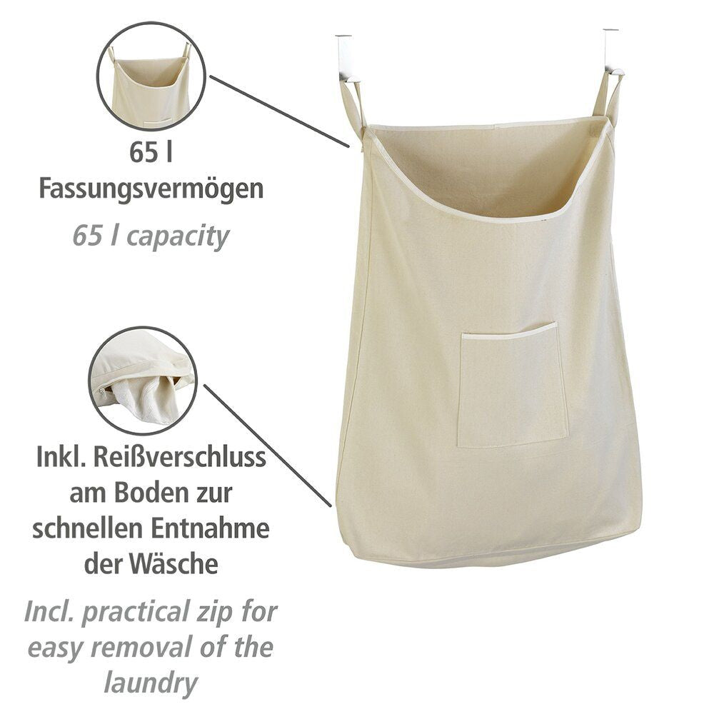 WENKO Canguro Over-Deur Wasmand Beige - 65L - Katoen - Met RVS Haken