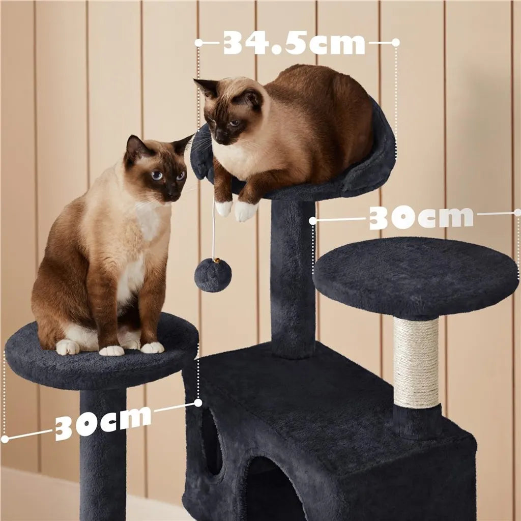 Yaheetech Kattenkrabpaal- 139 cm Hoog - 3 Uitkijkplatformen - 2 Knusse Kattenverblijven - Zwart