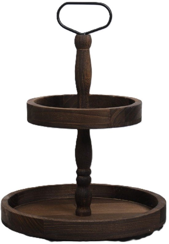 Luxe Etagère - Duurzaam Paulownia Hout- 2 Lagen - Decoratief Dienblad met Handvat - 46 cm Hoog