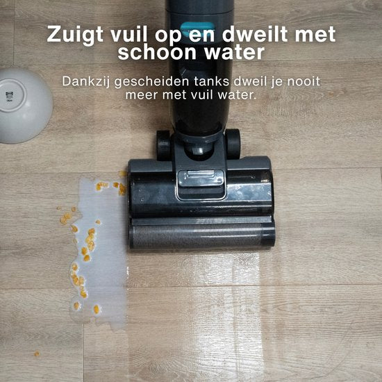 Achaté Dweilstofzuiger – 3-in-1 Steelstofzuiger met Dweilfunctie – Nat & Droog Vloerreiniger – Draadloos 55 min – Zelfreinigend – Voor streeploos schone vloeren