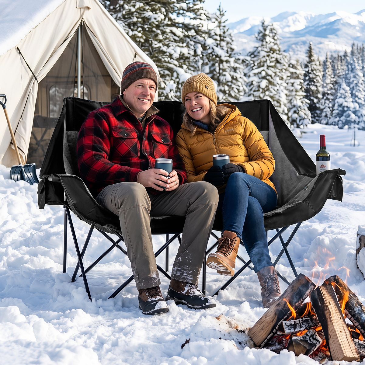 Coast Opvouwbare Dubbele Campingstoel - Verwarmd - 3 Warmtestanden - Zwart