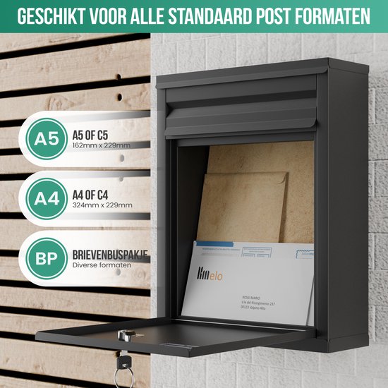 Avalo Brievenbus - Wandbrievenbus - Met Slot en 2 Sleutels - Incl. Montagemateriaal - Zwart