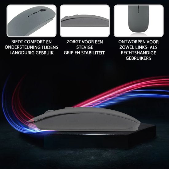 K&L Draadloze Muis - Draadloze Bluetooth Muis Laptop - Stil - Oplaadbaar - Grijs