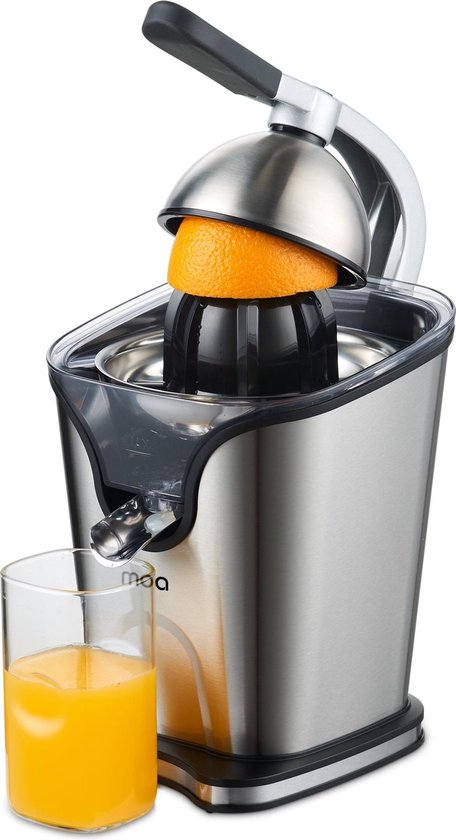 MOA Citruspers Elektrisch - Sinaasappelpers - Citroenpers met 2 Perskegels - BPA-Vrij - Handmatig - RVS - Zilver