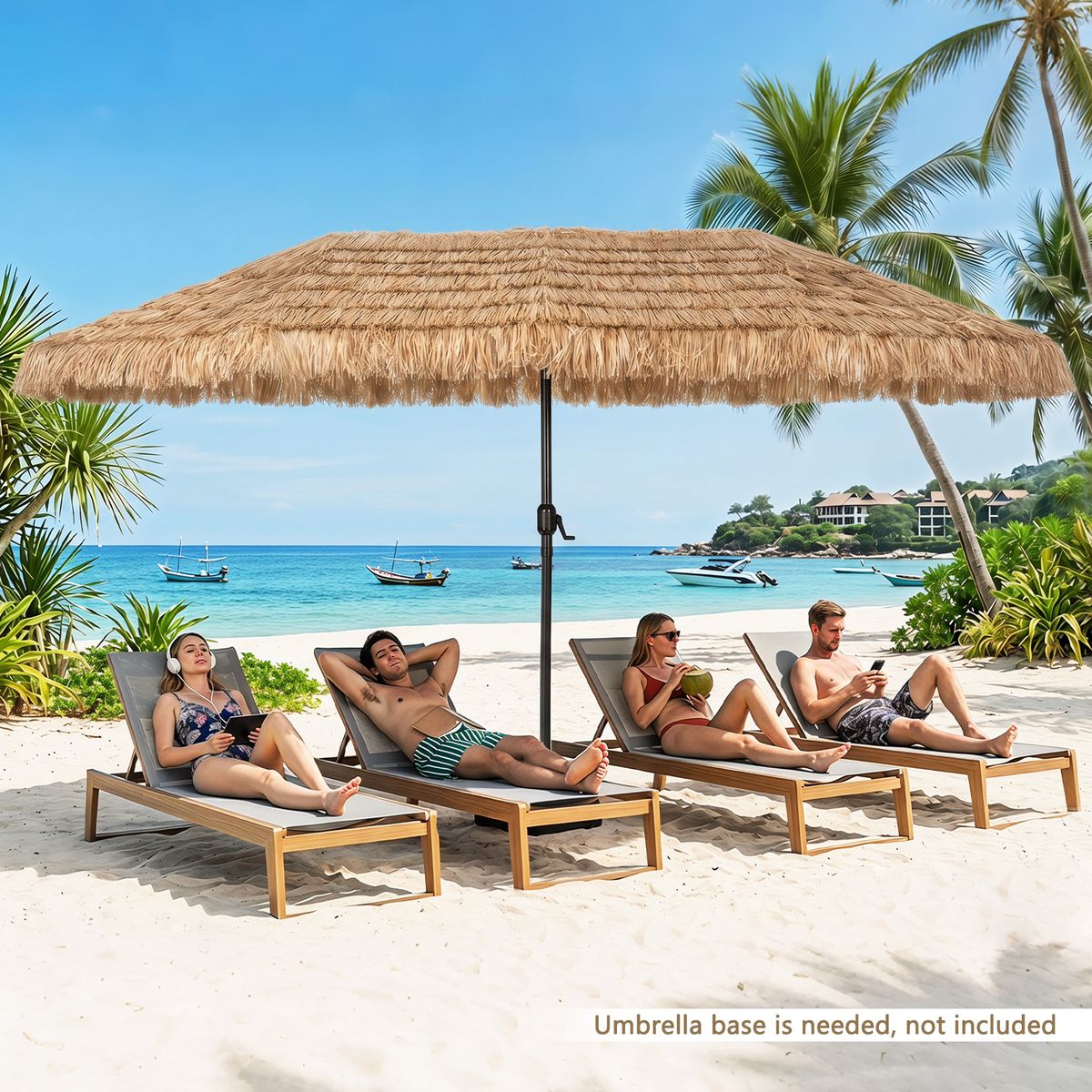 Coast Dubbele Stroparasol - tropische Hawaiiaanse stijl - zonder lamp, zonder parasolhouder - 450 x 270 cm - naturel