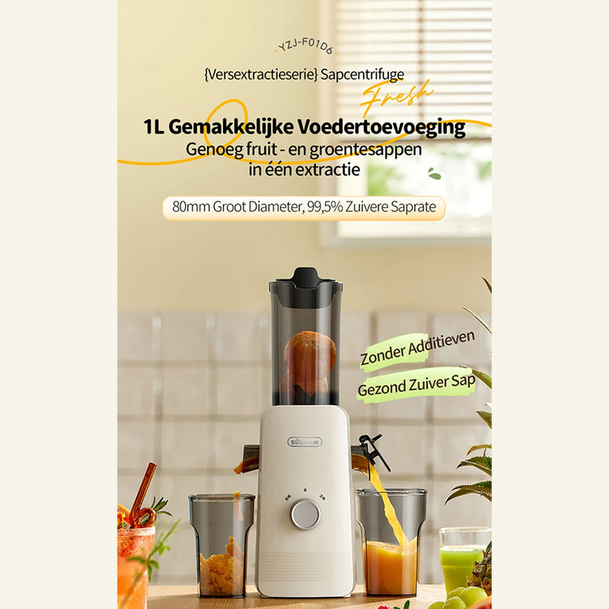 Bear Slowjuicer met 80mm Opening - Sappersen zonder Snijden
