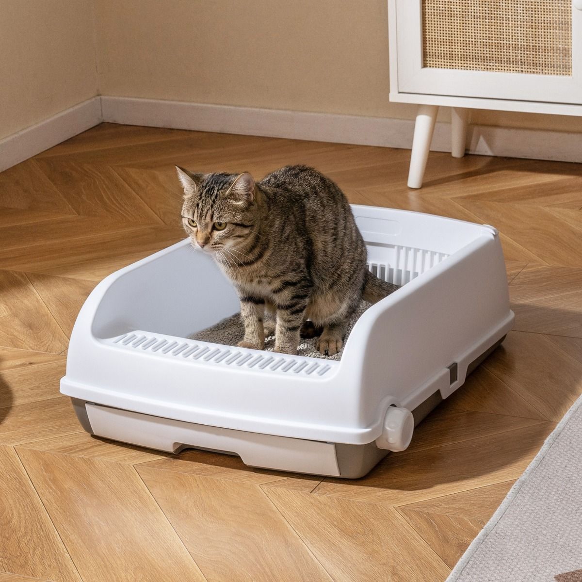 Coast Halfautomatische Kattenbak - Uittrekbare Lade - Spatwaterdichte Zijwanden - Wit