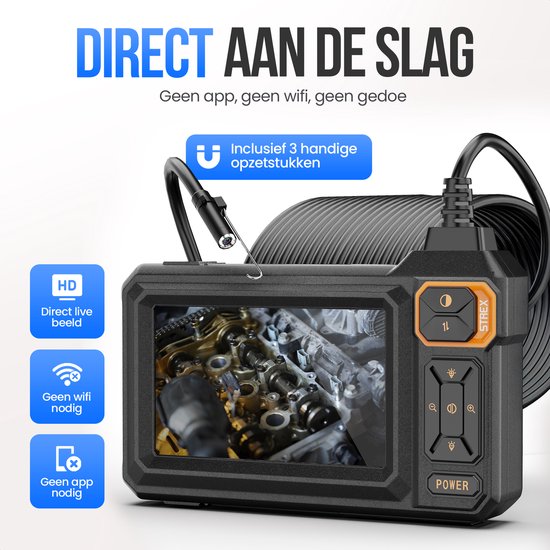 Strex Endoscoop met Scherm 15M - Inspectiecamera - Rioolcamera met HD Beeld - IP67 Waterdicht - Instelbare LED Verlichting