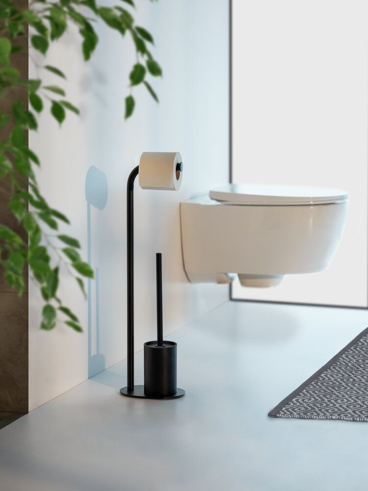 WENKO Levante WC-Garnituur Zwart - Staand - RVS - 23 x 63 x 17 cm