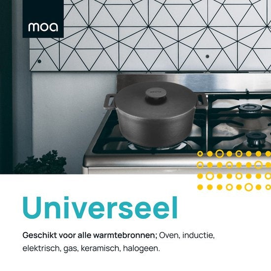 MOA Gietijzeren Braadpan - Inhoud 4,75 liter - 26CM - Rond - Alle warmtebronnen - Ook voor inductie - Gewicht 5,8 kg - Zwart - MOAMC26B