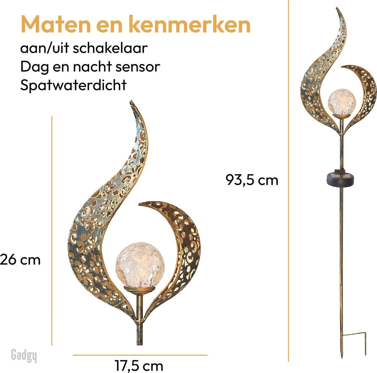 Gadgy Solar Flame Lamp met Grondspies – Solar Tuinverlichting set 2 st. - Tuinverlichting op Zonneenergie Buiten – Led Buitenverlichting met Sensor - Tuinlantaarn - Tuinfakkel - Tuinsteker - Brons kleurig Metaal