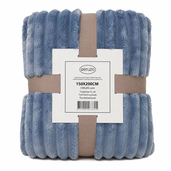 Ceruzo Fleece Deken 150x200 cm – Denim Blauw –Zachte Plaid -Woondeken