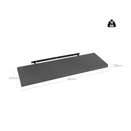 Woltu Zwevende Wandplank RG9317dgr - Houten Wandplank Donkergrijs - 100 x 22,9 x 3,8 cm