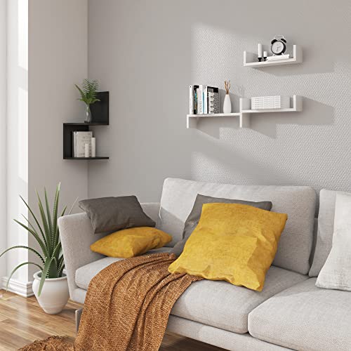 Woltu Wandplank Set U-vormig - MDF Wit - 3 Maten: 26x9,6x6 cm, 34x9,6x7,5 cm, 42x9,7x9 cm