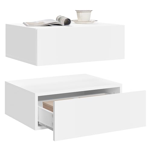 Woltu Nachtkastje met Lade Set van 2 - Wandgemonteerd, Wit - 40x30x14 cm