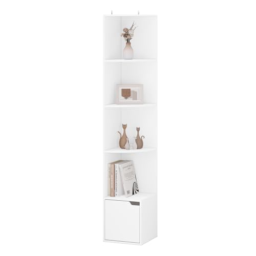 Woltu Hoekboekenkast met 5 Planken en Kastdeur - Wit Hout - 29,5 x 29,5 x 158 cm