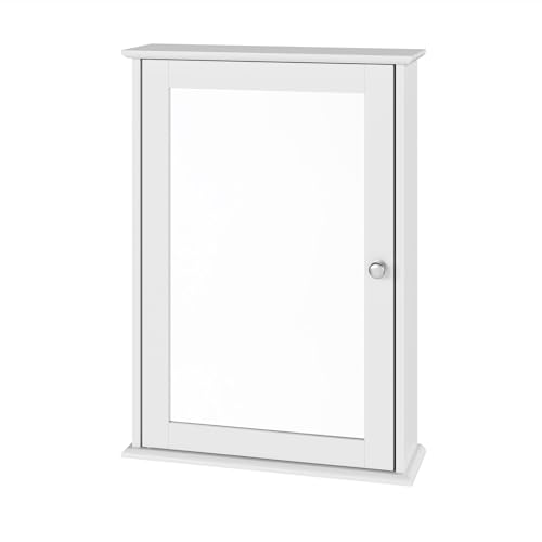 eSituro Toiletkast met Spiegeldeur en Verstelbare Plank Wit 42 x 58,5 x 12 cm