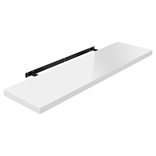 Woltu Volato Zwevende Wandplank Hoogglans Wit - Hout - 110 x 23 x 3,8 cm