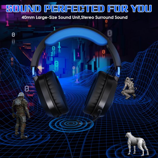 KOTION EACH G3100 Gaming Headset - Over-ear Koptelefoon met Microfoon - Geschikt voor Nintendo Switch,PS5, PS4, Xbox Series X|S, Xbox One, Mobile & PC - Zwart blauw