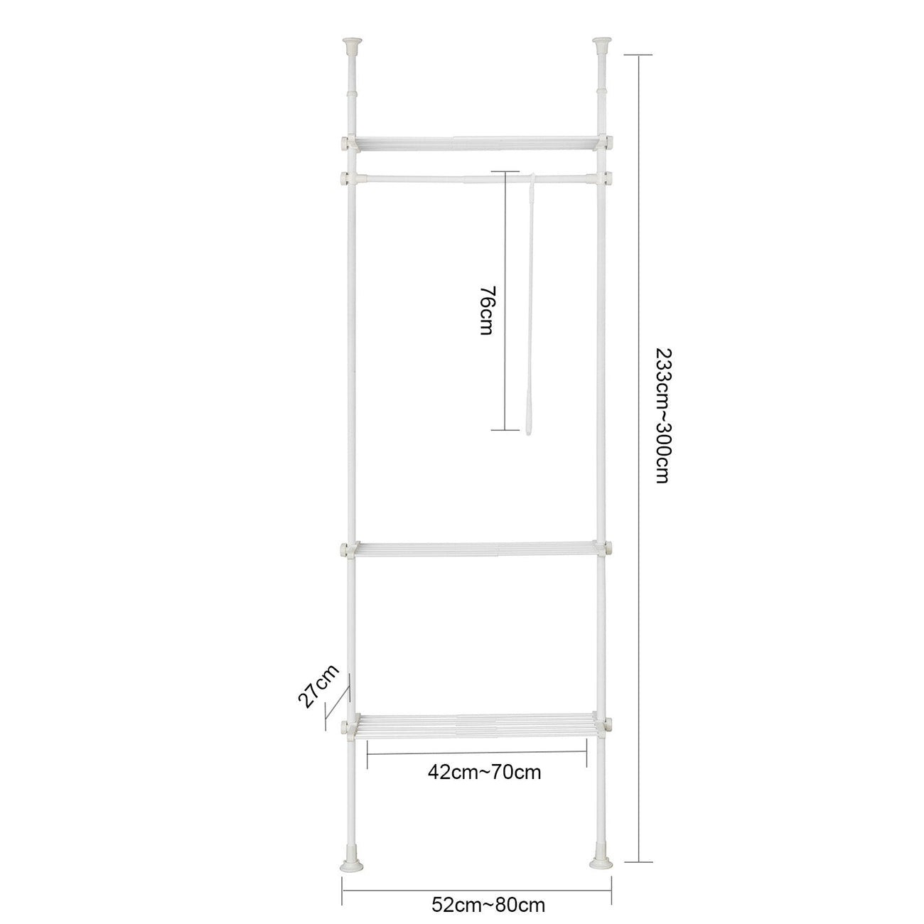 SoBuy Kledingrek - met Opbergplanken - 80 x 27 x 300 cm - Wit